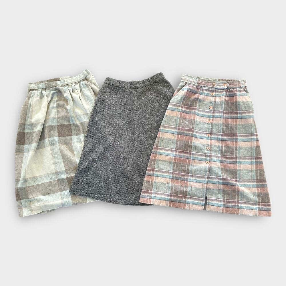 Vintage Skirt Lot XS S M Wool Blend High Waist Midi Cottagecore Preppy Feminine
